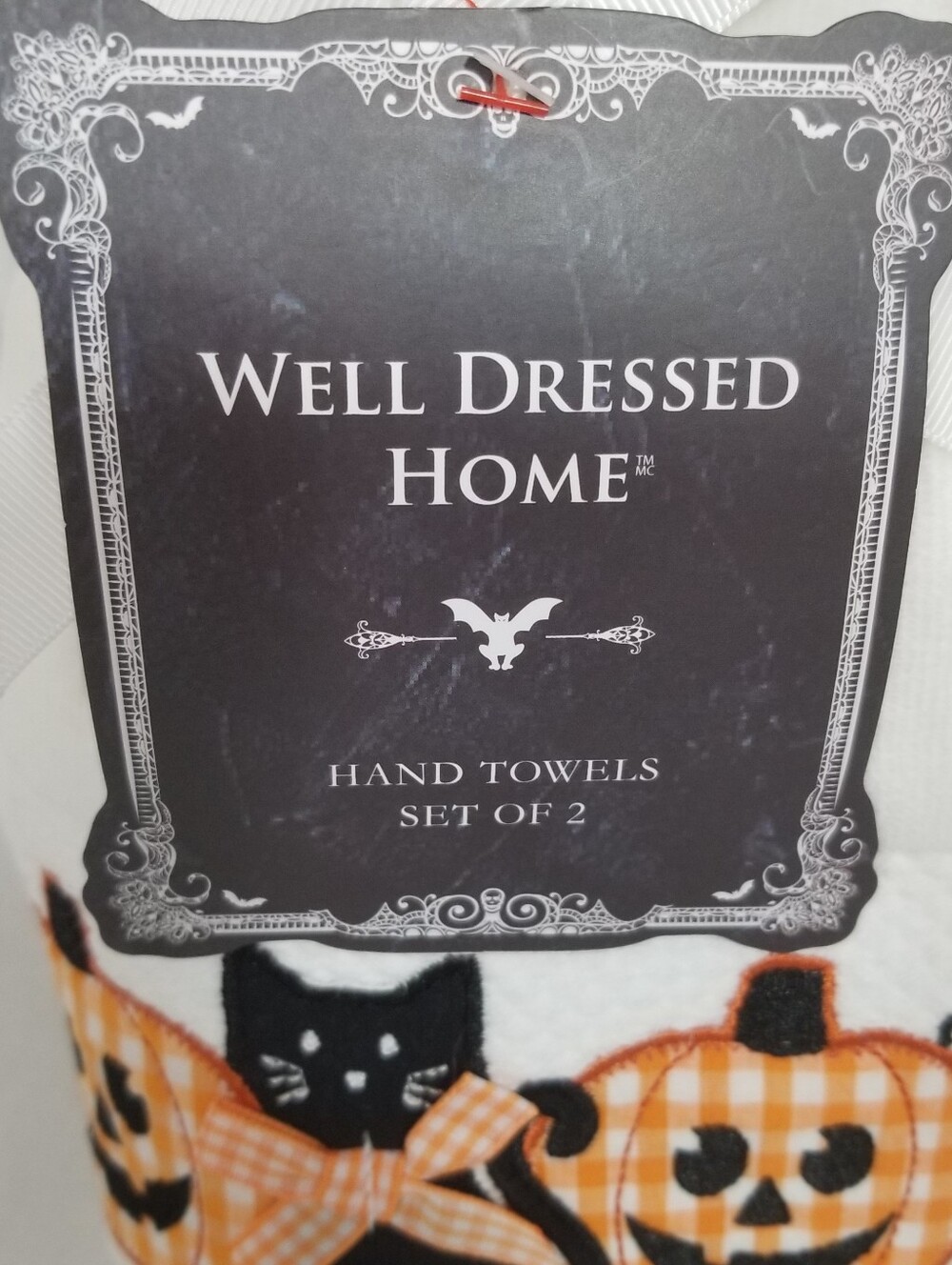 Halloween Hand Towels Appliqued Embroidered Pumpkins Black Cats Ghosts - Pk of 2